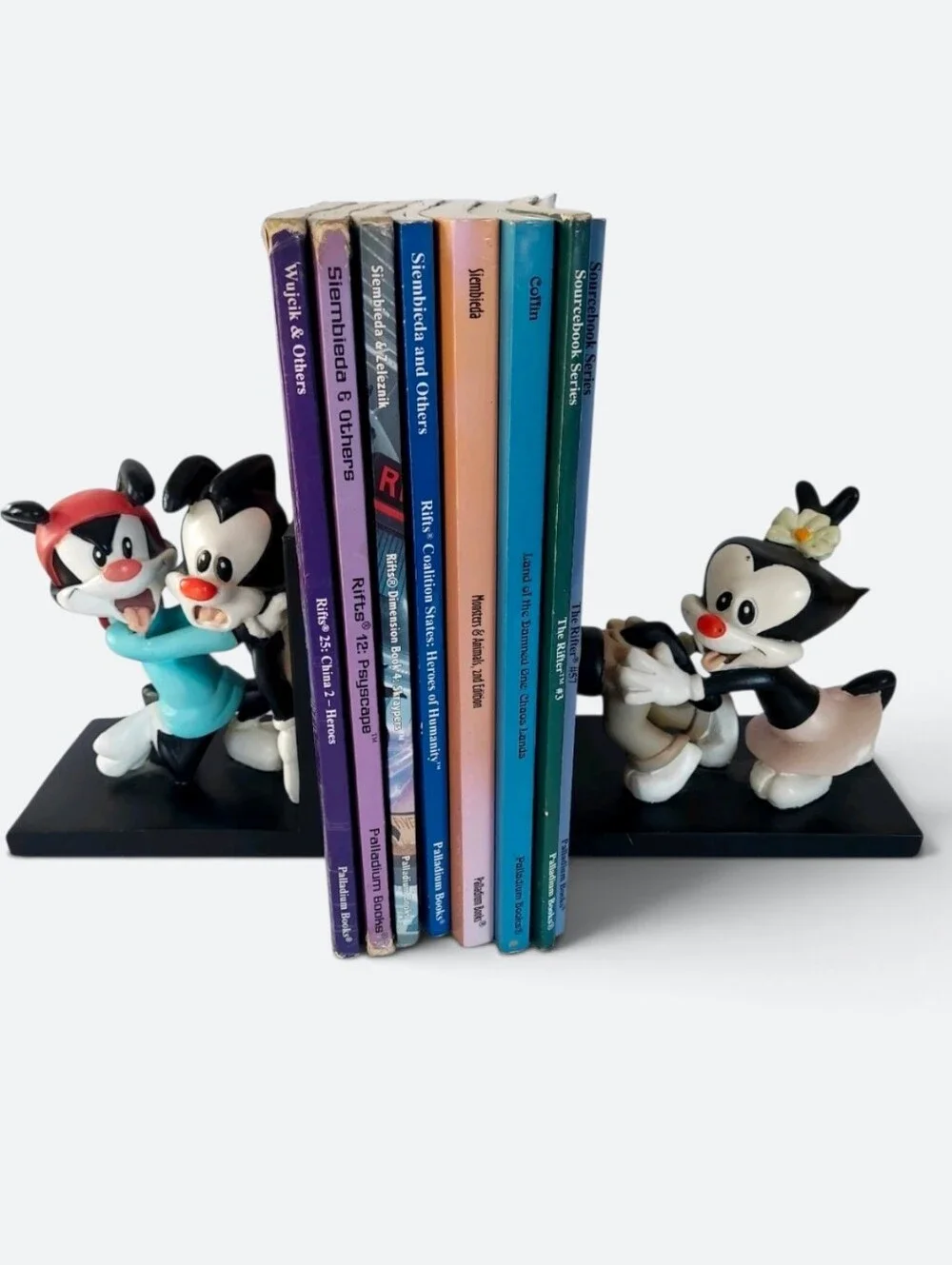 Vintage 1995 Warner Bros WB Animaniacs Yakko Wakko Dot Heavy Bookends Resin Wood